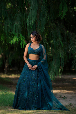 Peacock Green Embellished Lehenga Set