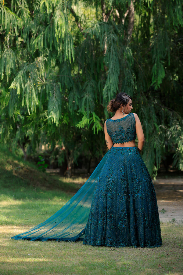 Peacock Green Embellished Lehenga Set