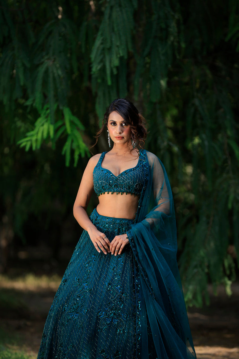 Peacock Green Embellished Lehenga Set