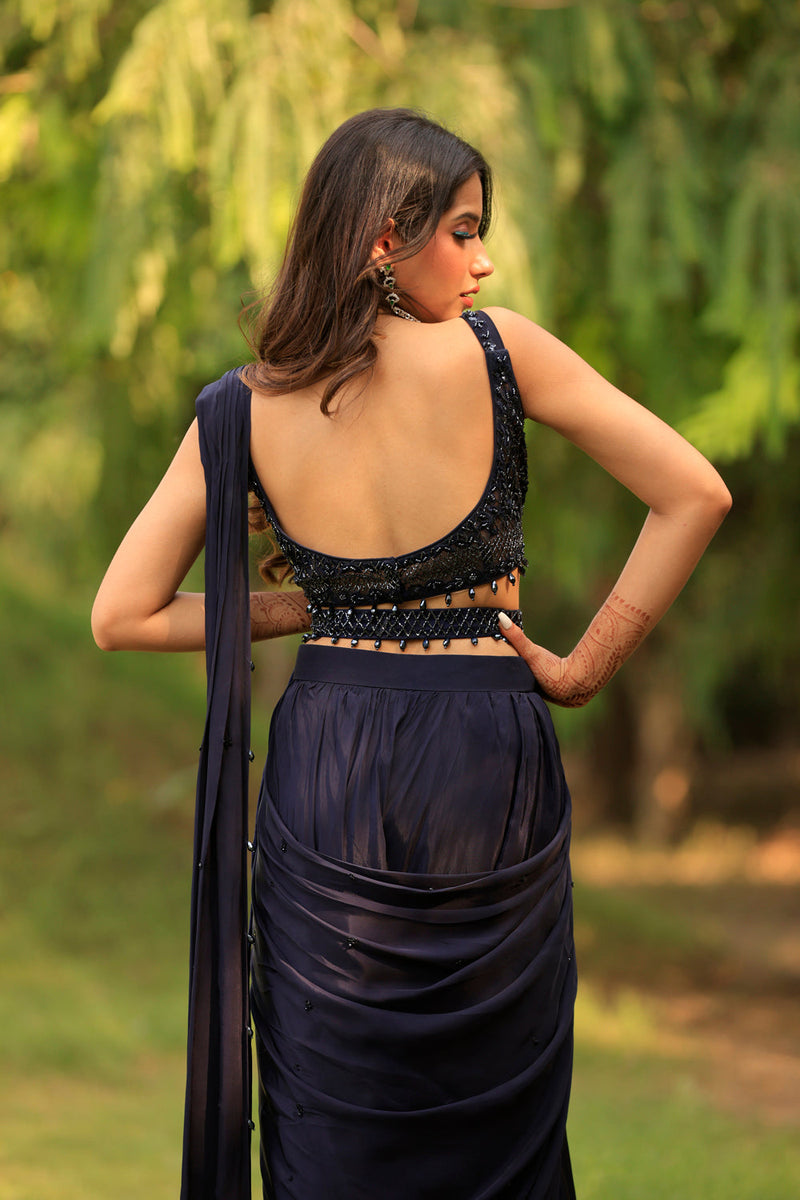 Midnight Blue Layered Saree Set