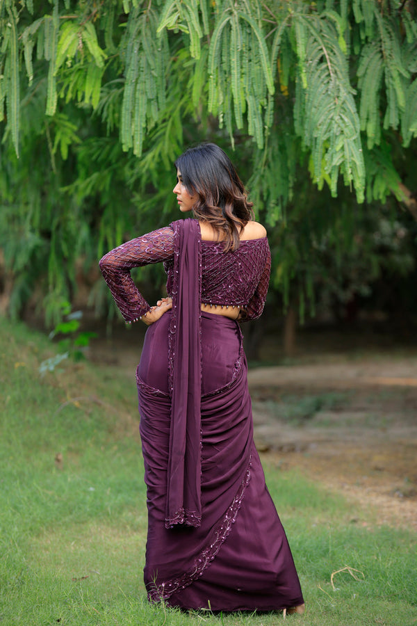 Wine Drape Embellished Drape Saree