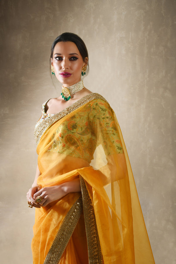 Mango Yellow Saree Set