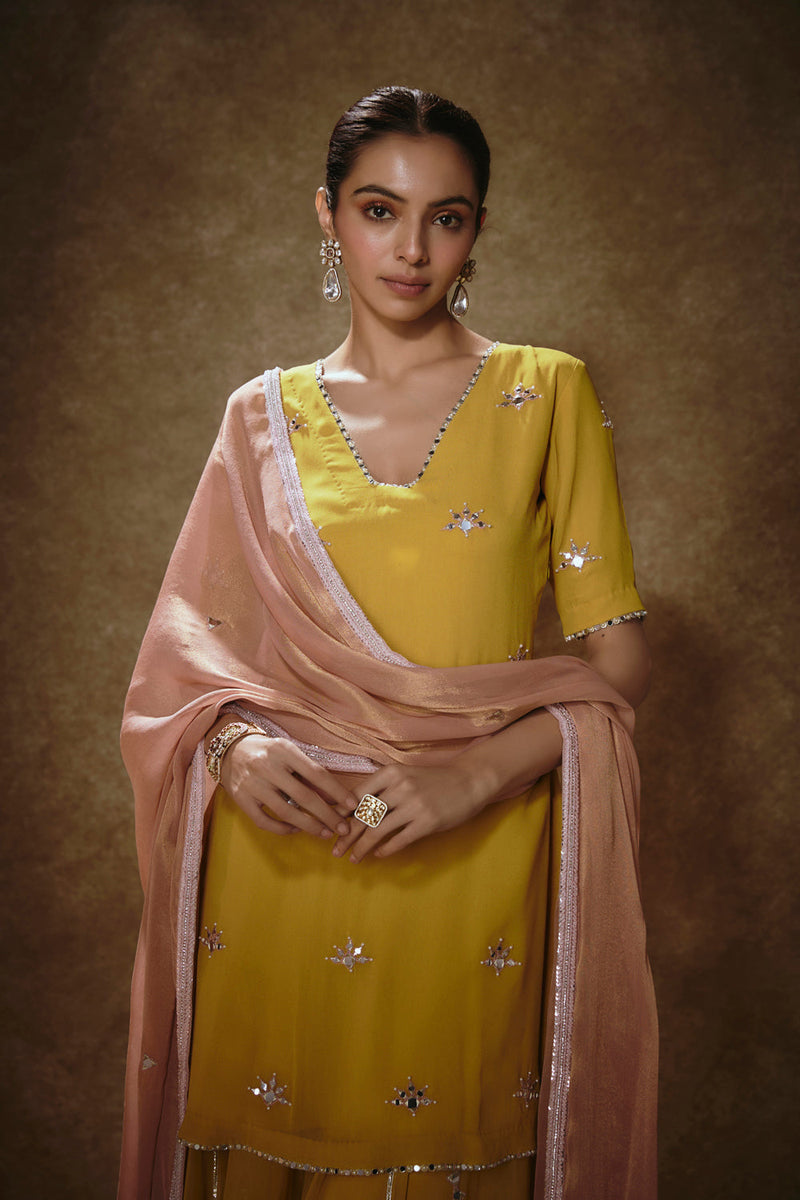 Citrine Yellow & Blush Pink Kurta Sharara Set