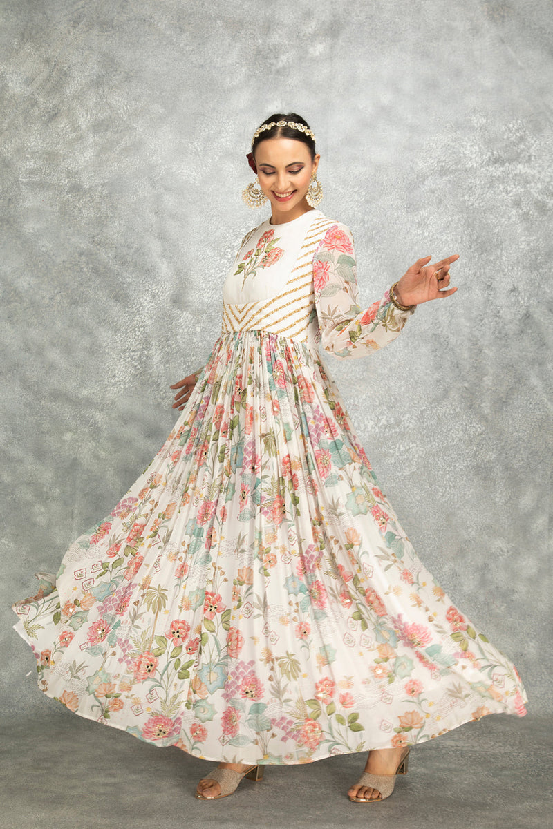 White Mirror Work With Scalloping Dupatta Set Of 3