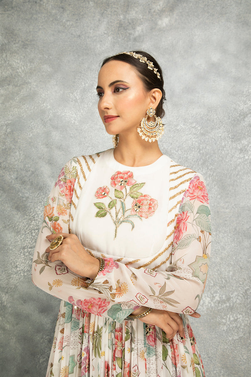 White Mirror Work With Scalloping Dupatta Set Of 3