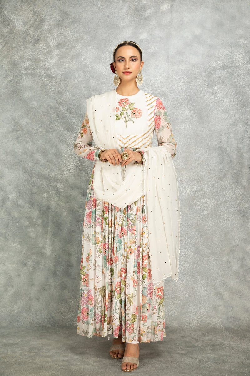 White Mirror Work With Scalloping Dupatta Set Of 3