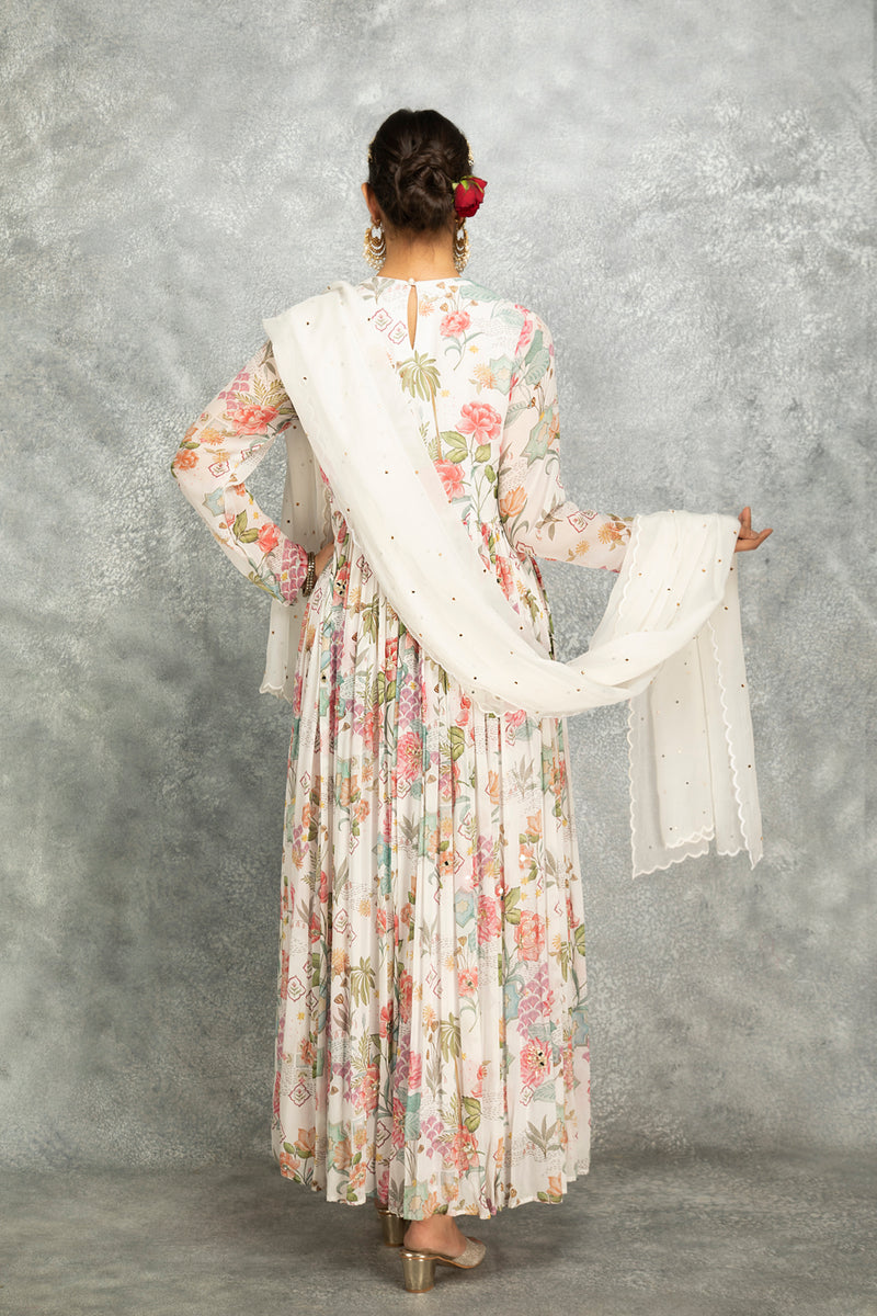 White Mirror Work With Scalloping Dupatta Set Of 3