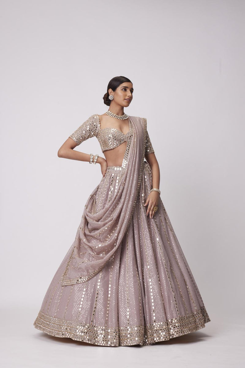 Ash Pink Sequin Embroidered Lehenga Set