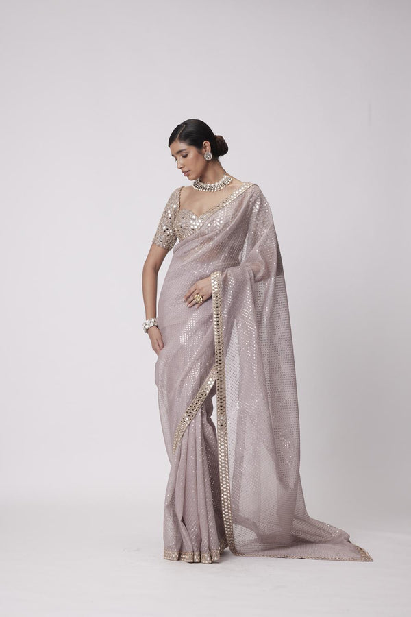 Ash Pink Organza Saree Set