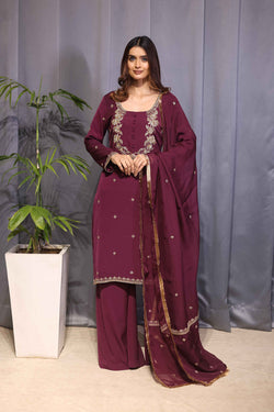 Noor wine dabka straight suit