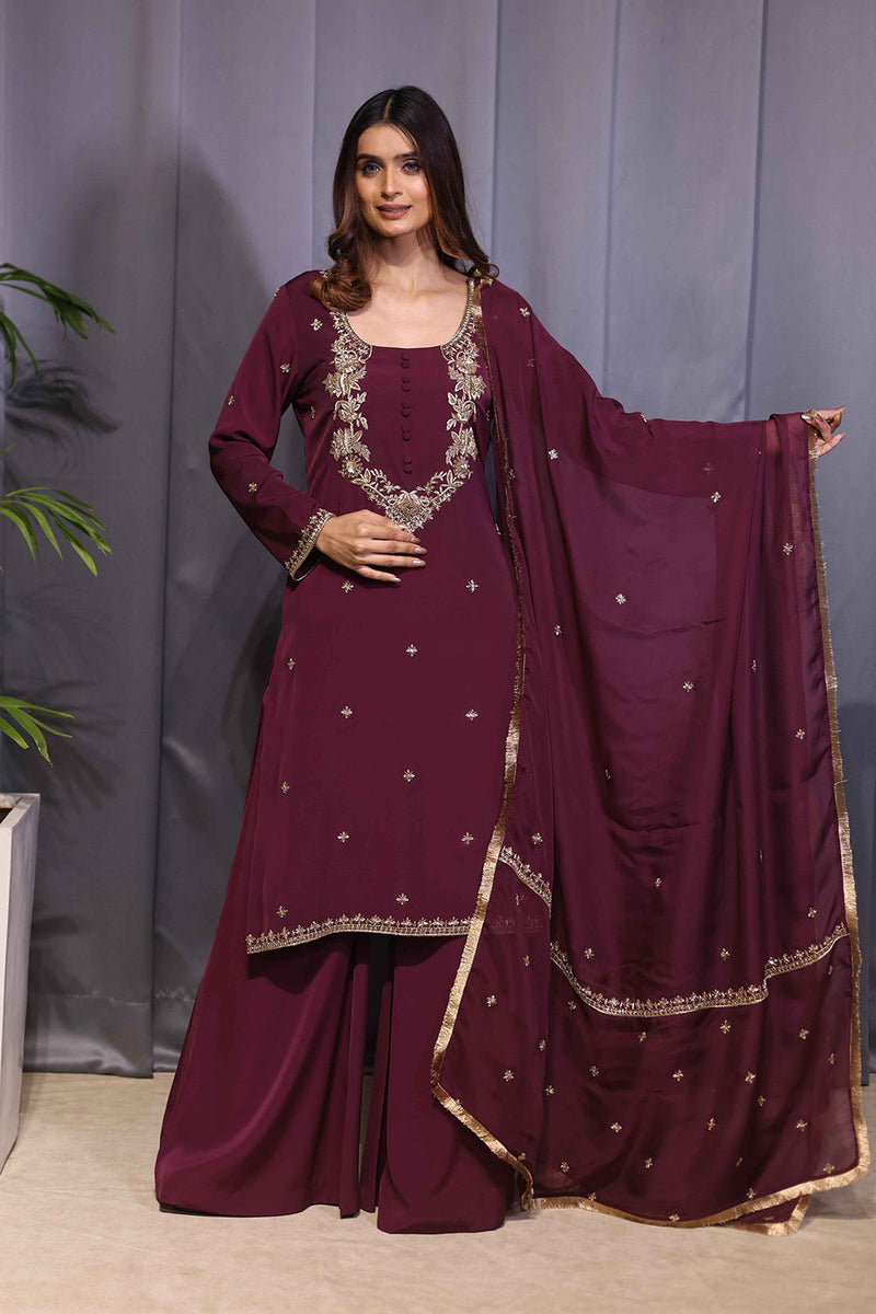 Noor wine dabka straight suit