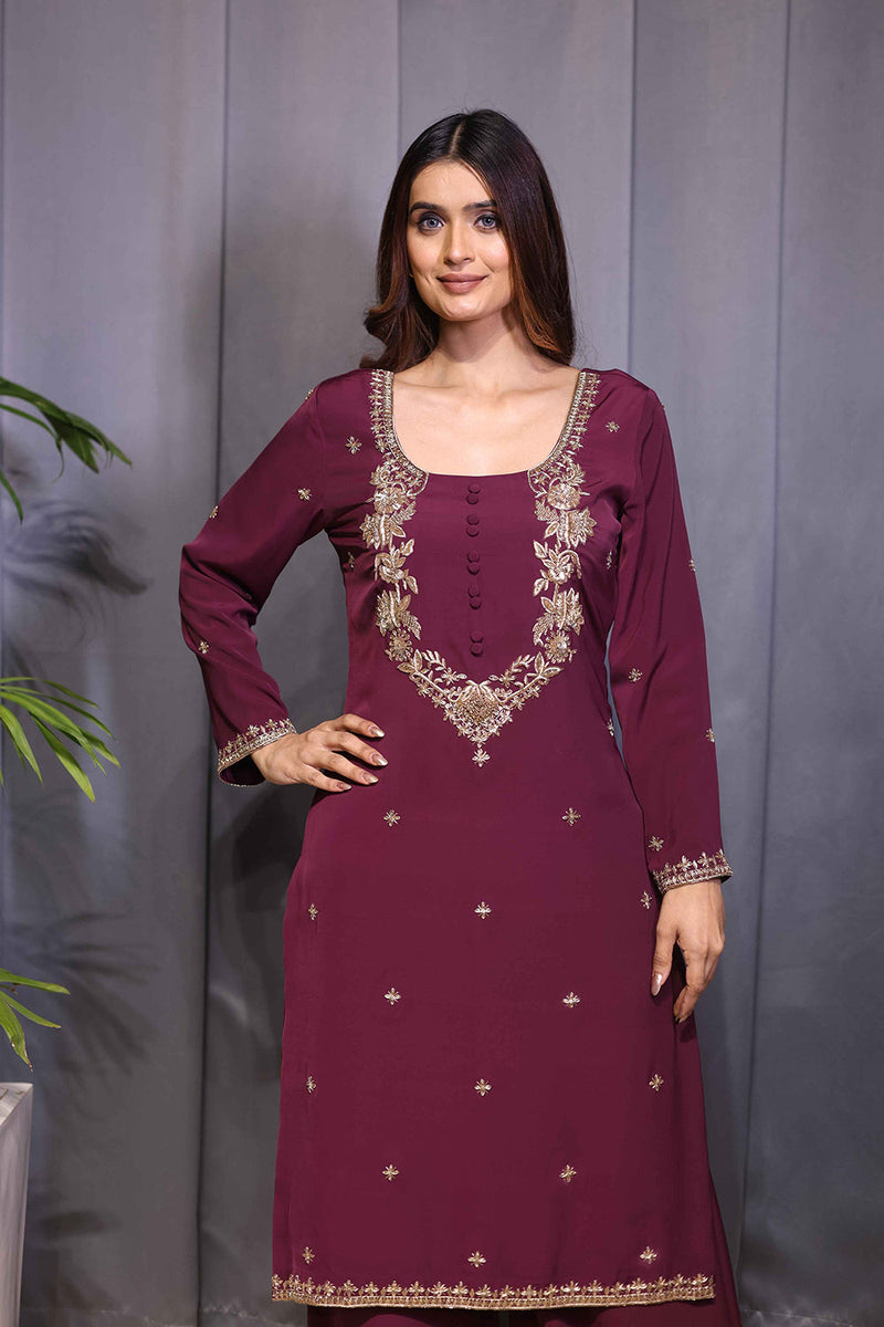 Noor wine dabka straight suit