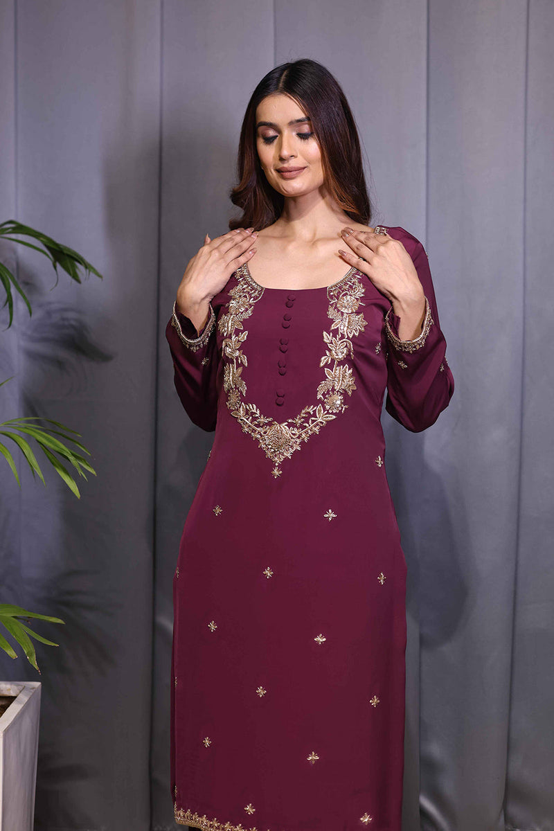 Noor wine dabka straight suit