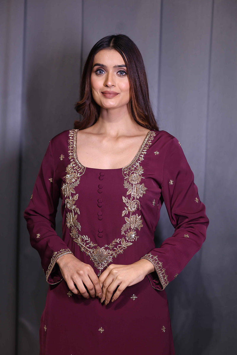 Noor wine dabka straight suit