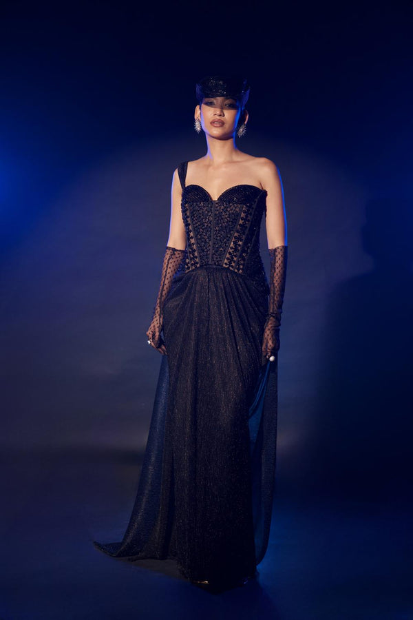 Black Long Corset And Drape Skirt
