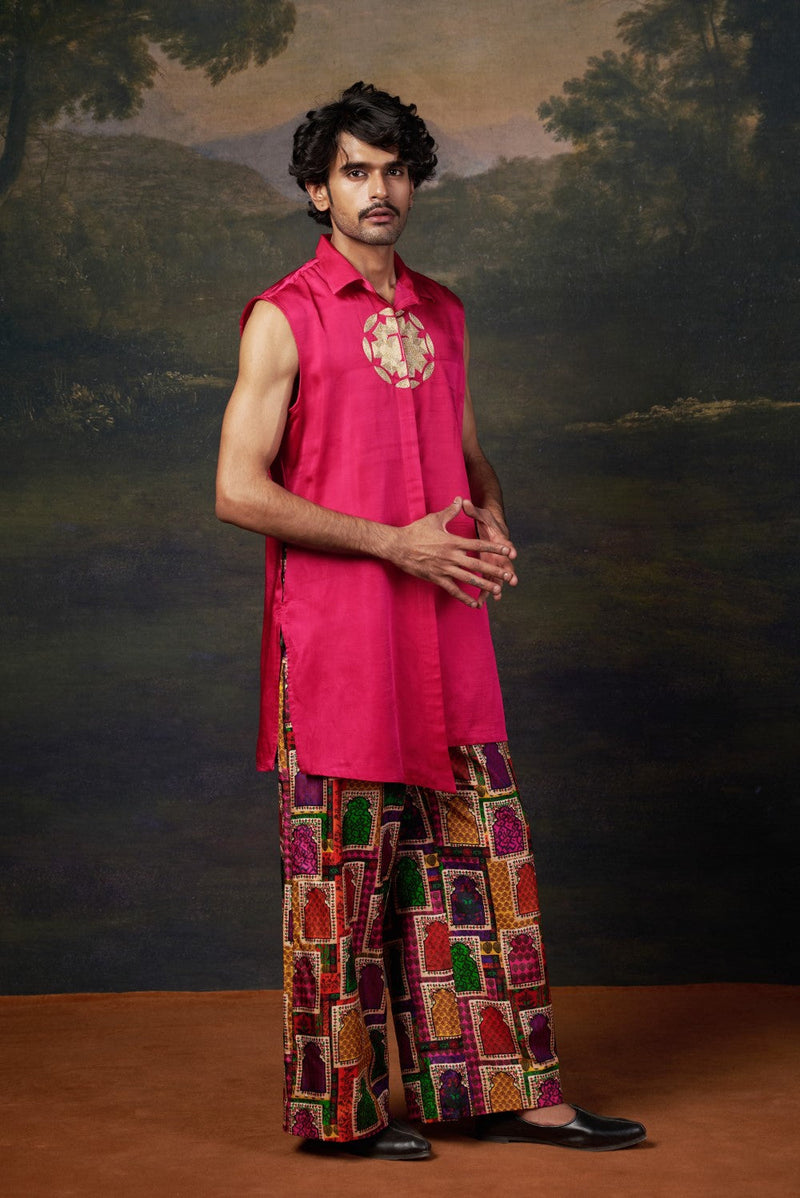 Hand-Embroidered Logo Kurta with Pyjama