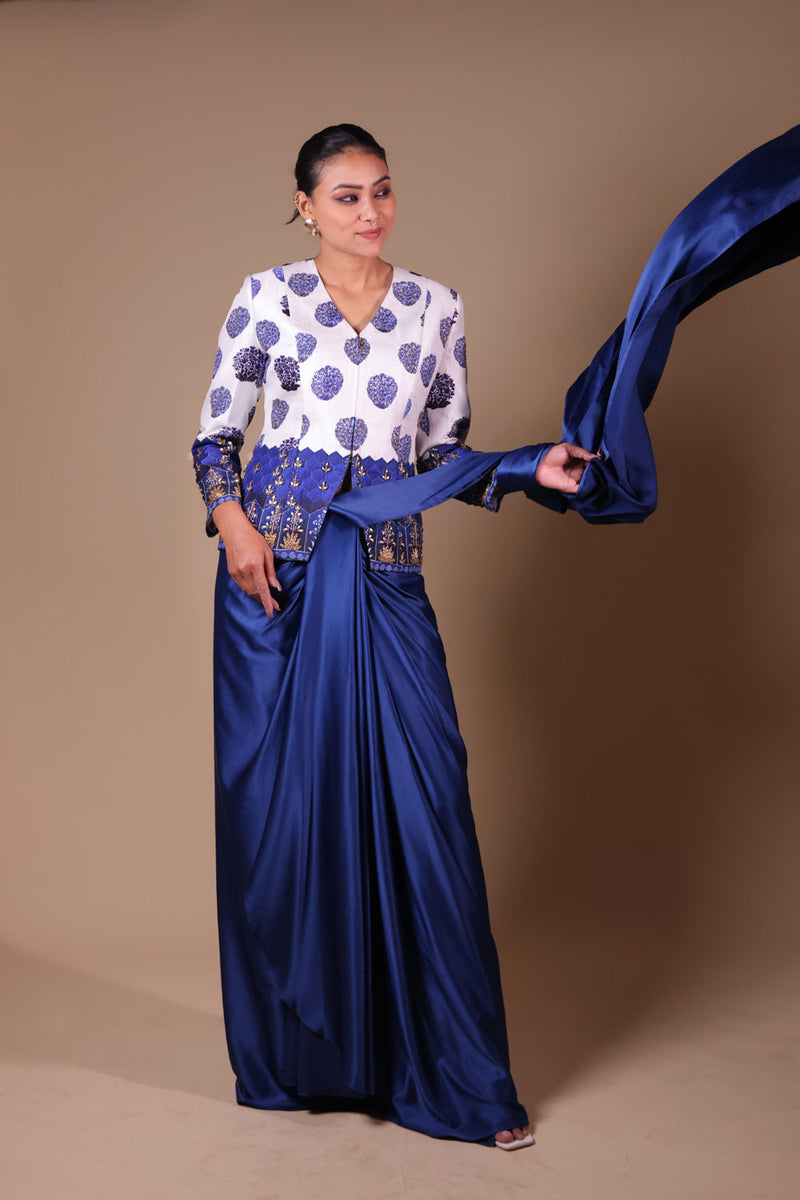 Hand Embroidered Coat With Pre-Draped Saree