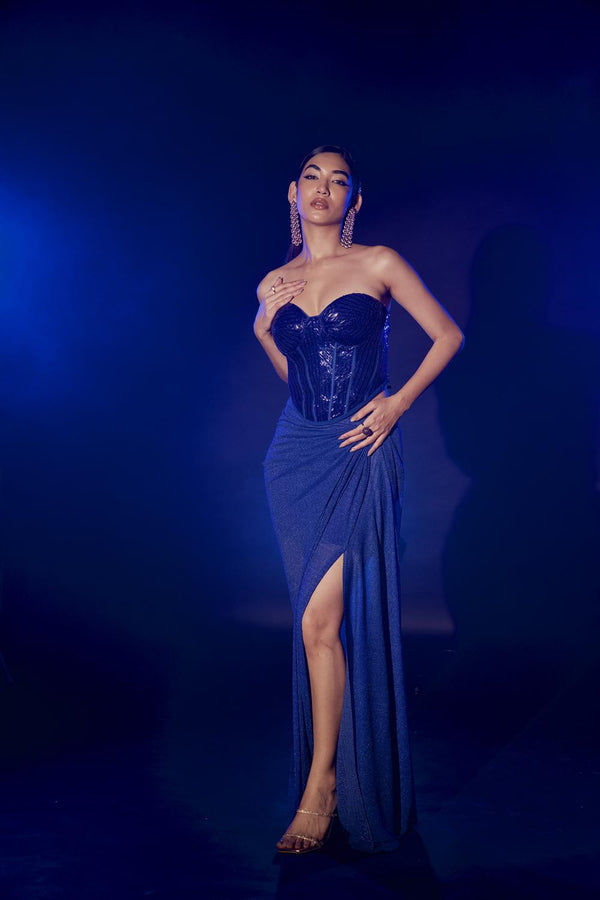 Electric Blue Corset And Drape Skirt
