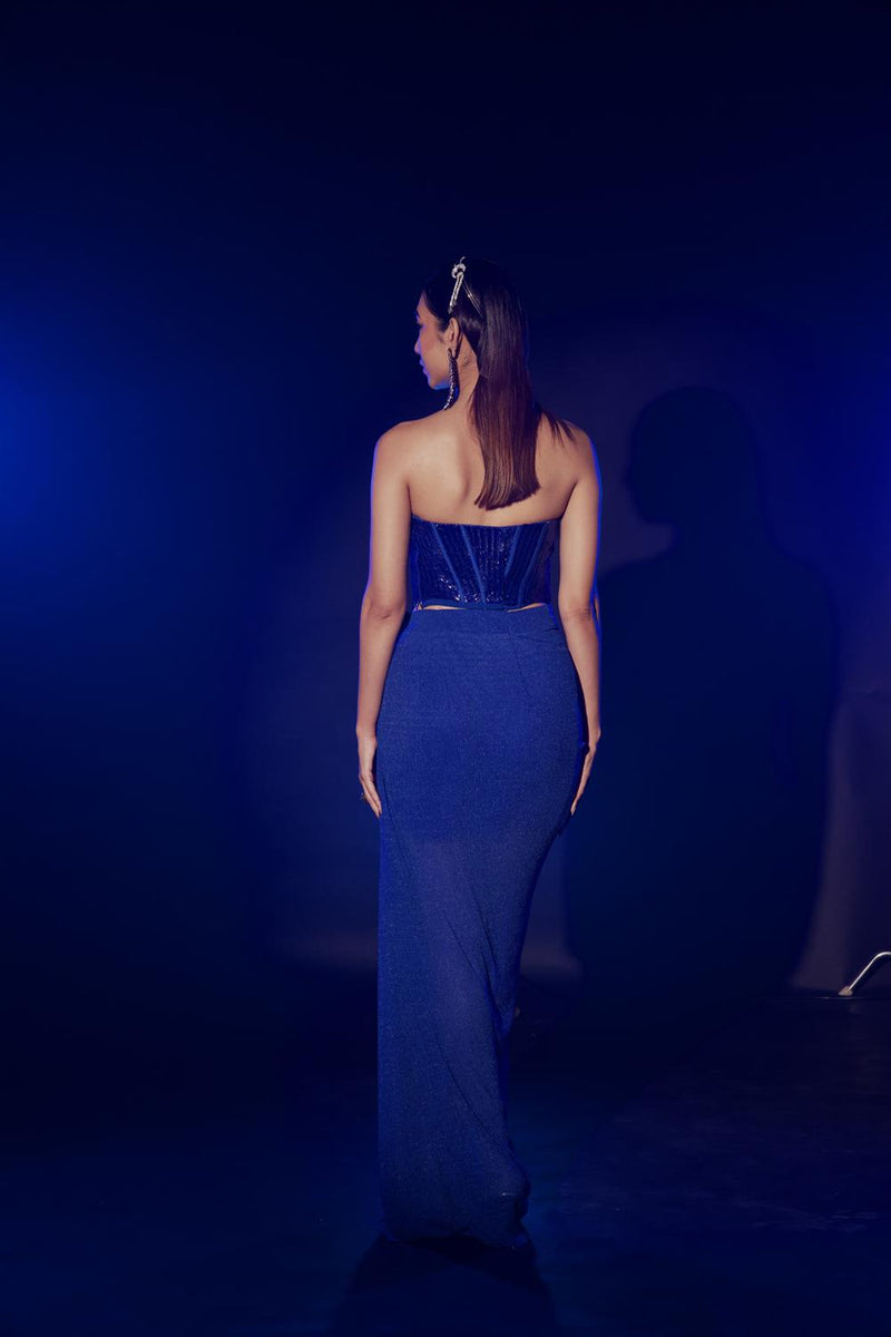 Electric Blue Corset And Drape Skirt