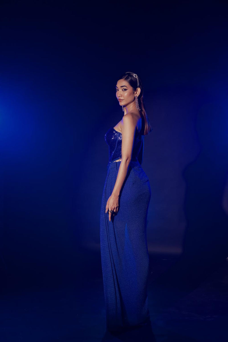 Electric Blue Corset And Drape Skirt