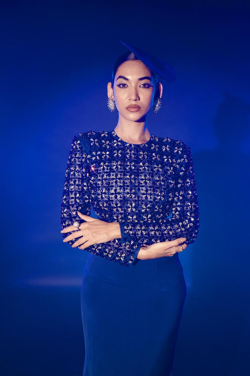 Electric Blue Croptop And Skirt