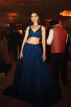 Rohini Belani Garyali in Blue Paisley Lehenga Set