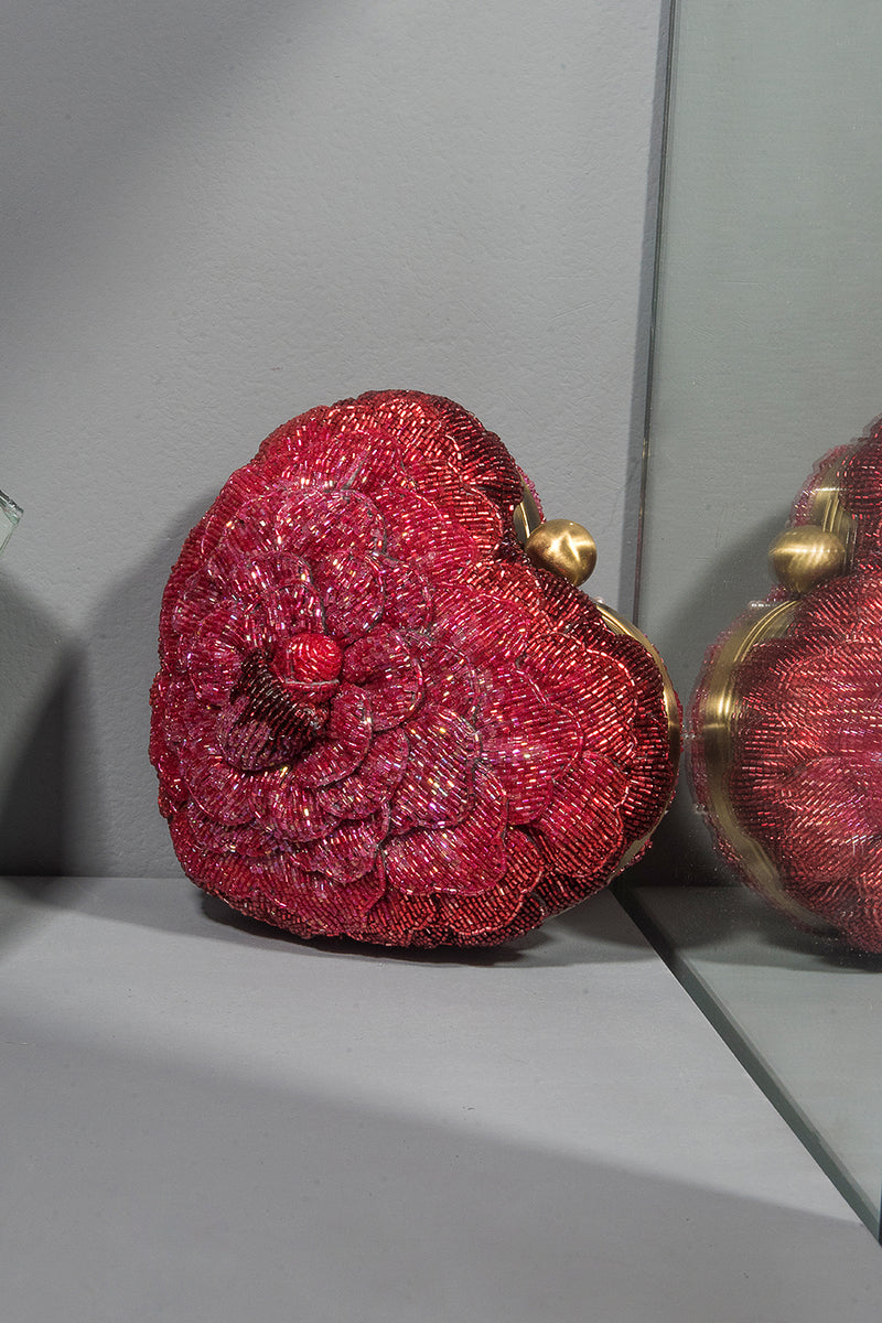 ISA BEADED HEART CLUTCH – RED
