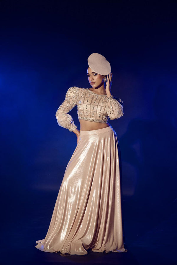 Rose Gold Croptop And Skirt