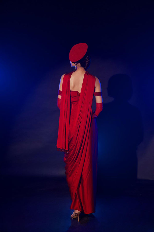 Red Crystal Corset Saree