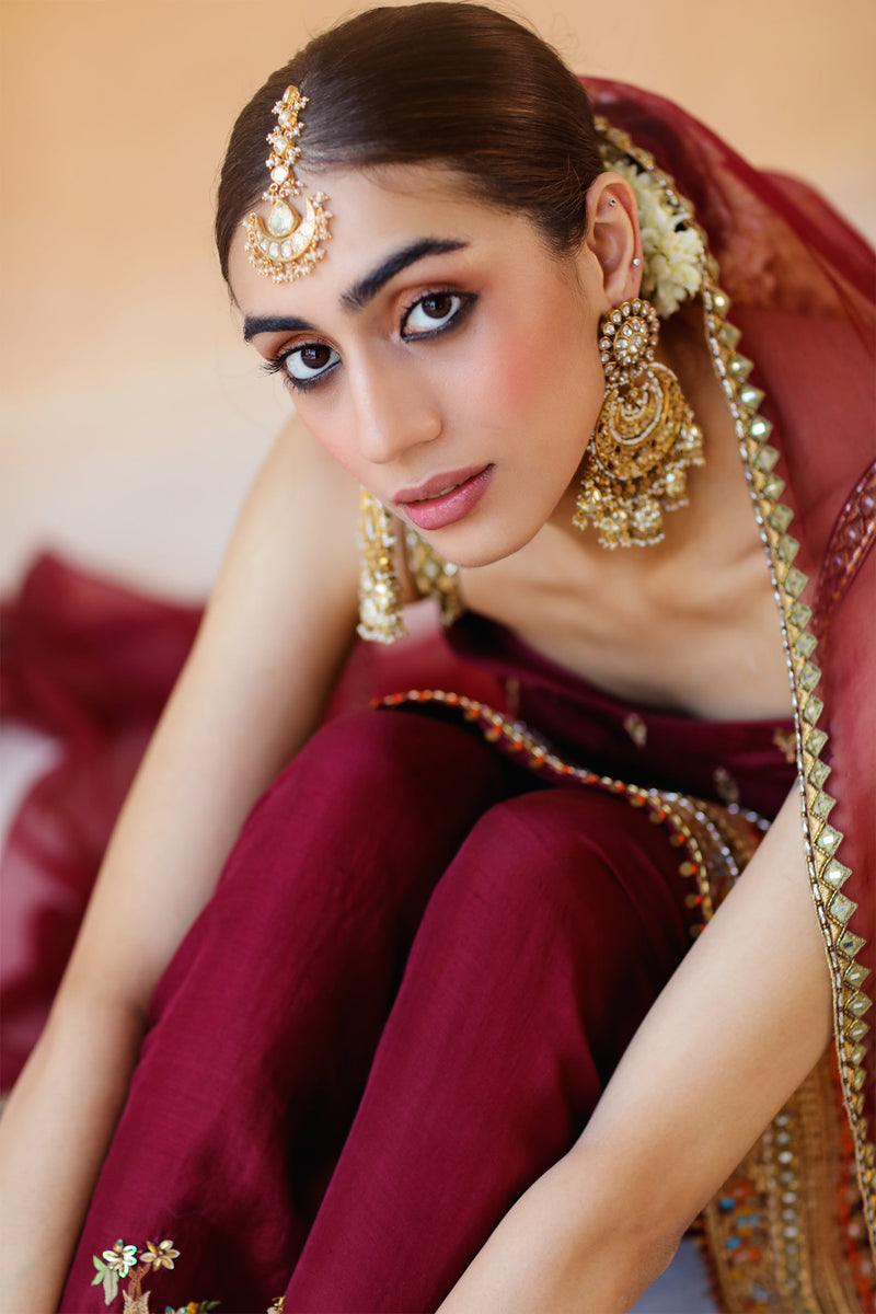 Burgundy Anarkali Set with Dhoti