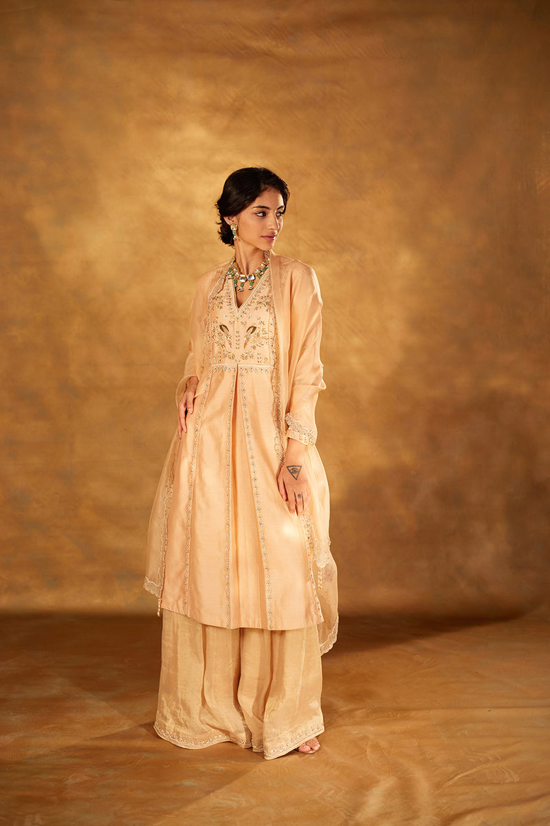 Embroidered Chanderi Kurta, Tissue Sharara and Organza Dupatta