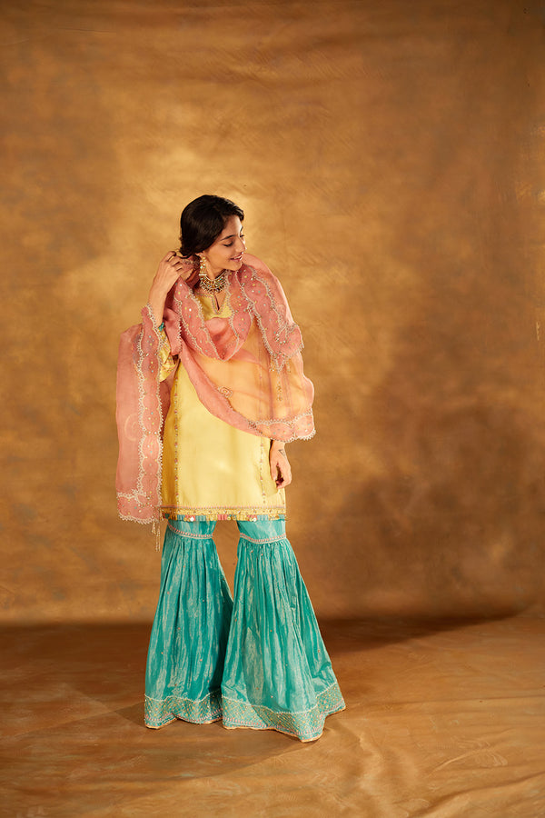 Embroidered Chanderi Kurta, Tissue Gharara and Organza Dupatta