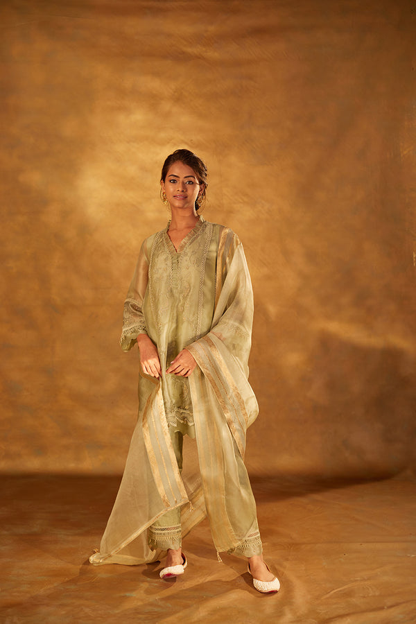 Organza Kurta with Slip & Silk Pants