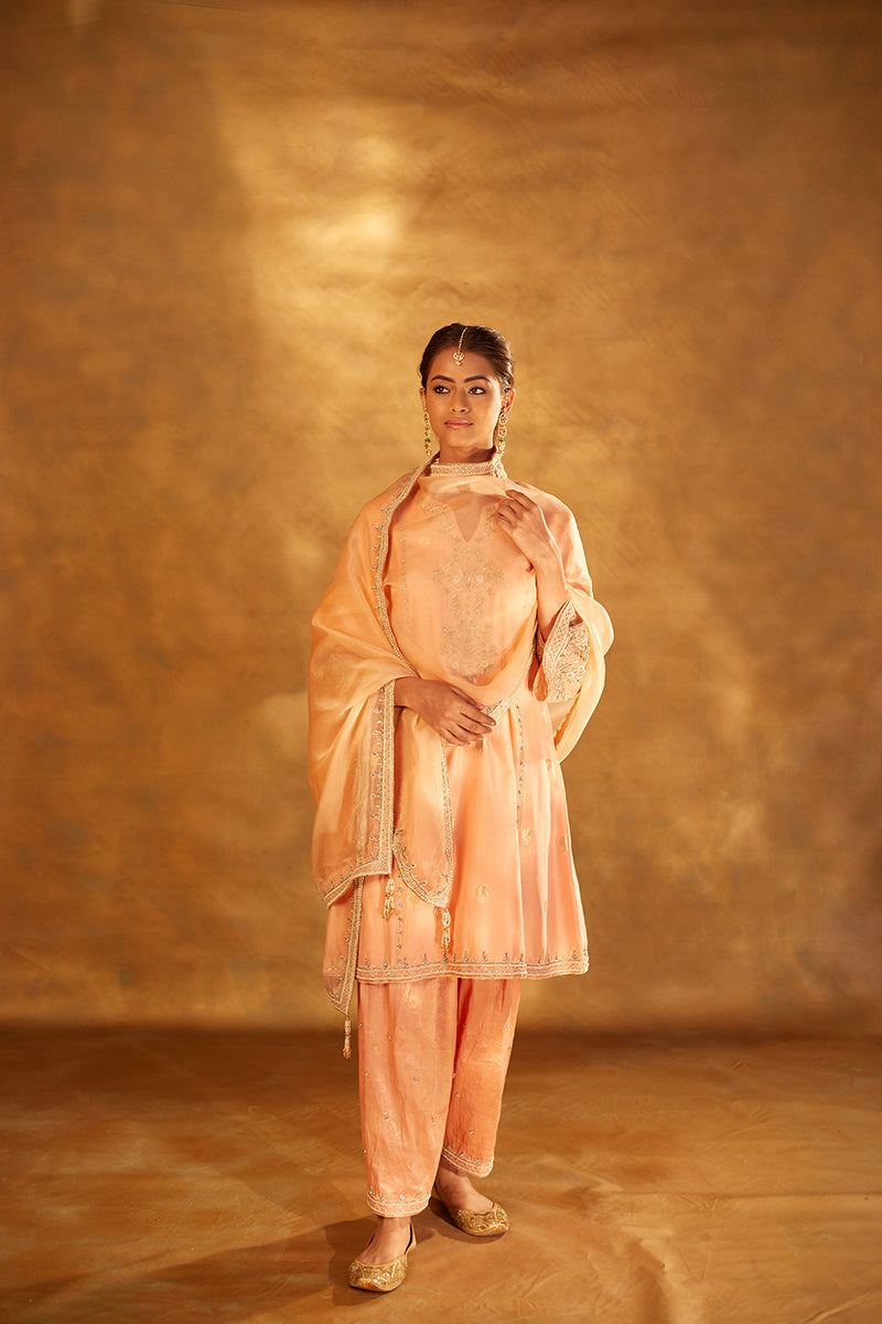 Embroidered Chanderi Kurta, Silk Salwar & Organza Dupatta