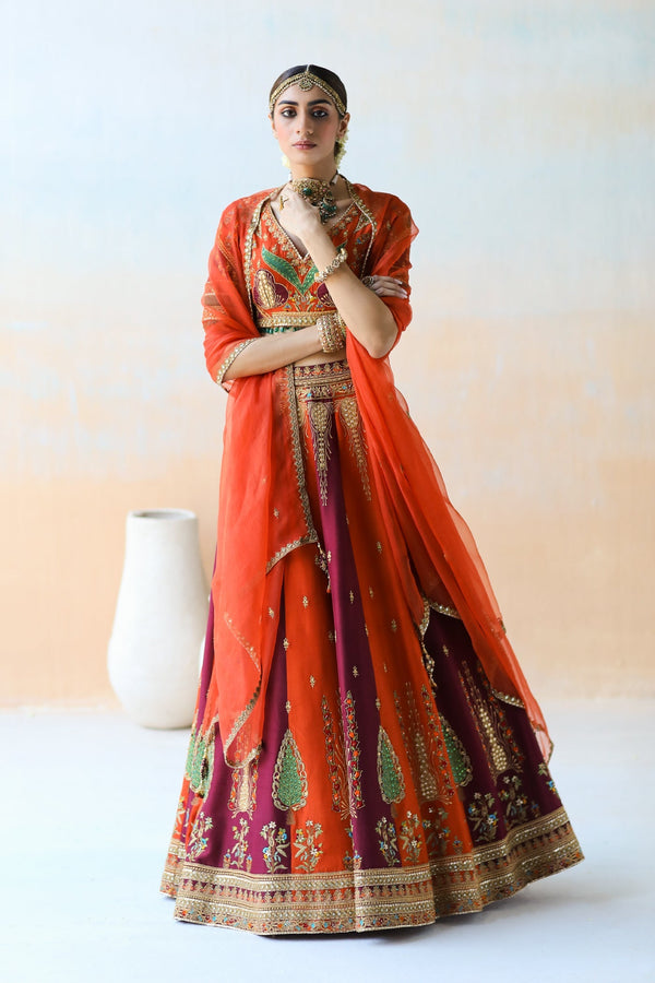 Burgundy & Rust Lehenga Set