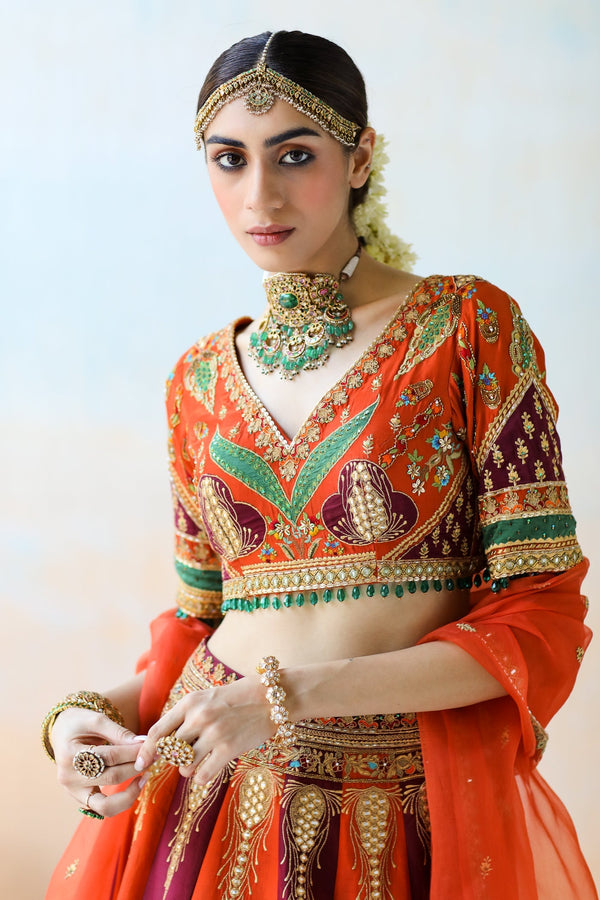 Burgundy & Rust Lehenga Set