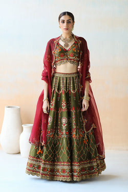 Deep Olive Green Lehenga Set