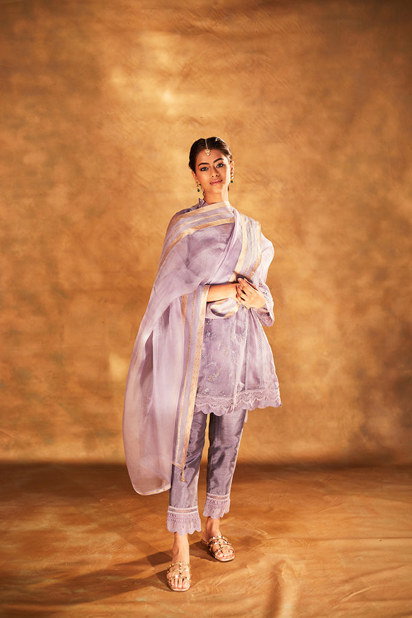 Organza Kurta with Slip & Silk Pants