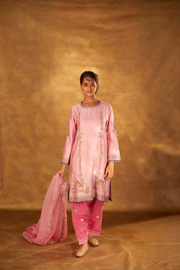 Embroidered Chanderi Kurta, Chanderi Salwar and Organza Dupatta