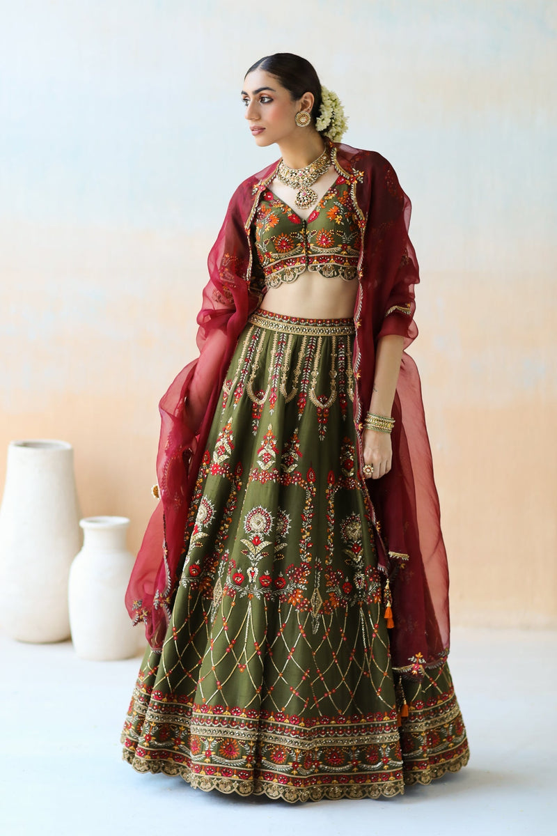 Deep Olive Green Lehenga Set Estie Couture