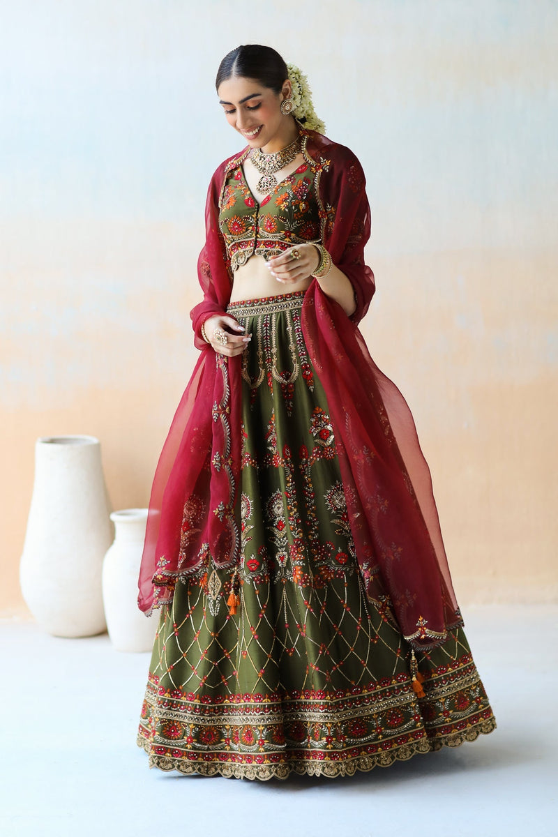 Deep Olive Green Lehenga Set