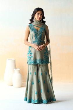 Sea Salt Green Kurta Set with Sharara