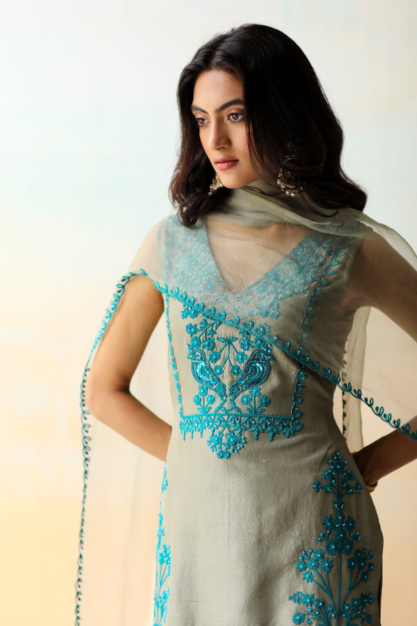 Sea Salt Green Kurta Set with Sharara