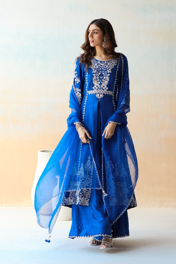 Cobalt Blue Kurta Set with Sharara