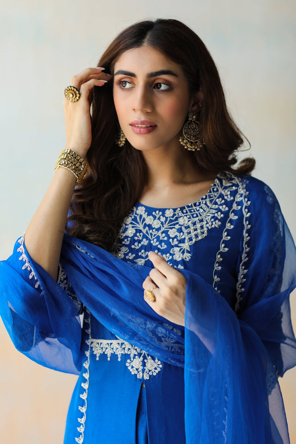 Cobalt Blue Kurta Set with Sharara