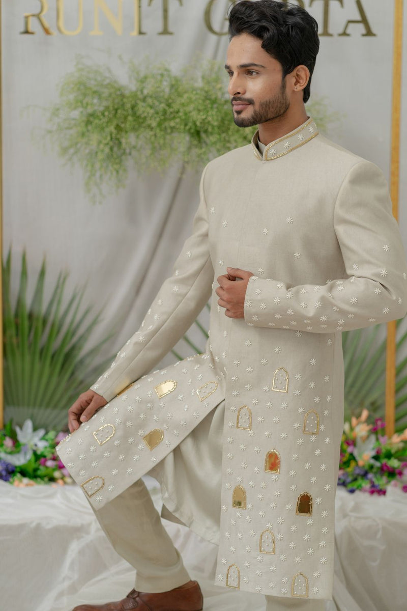 Raag Grey Embroidered Sherwani Set