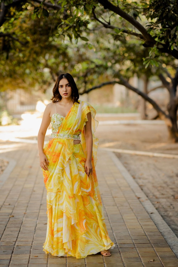 Yellow Ruffle Sari