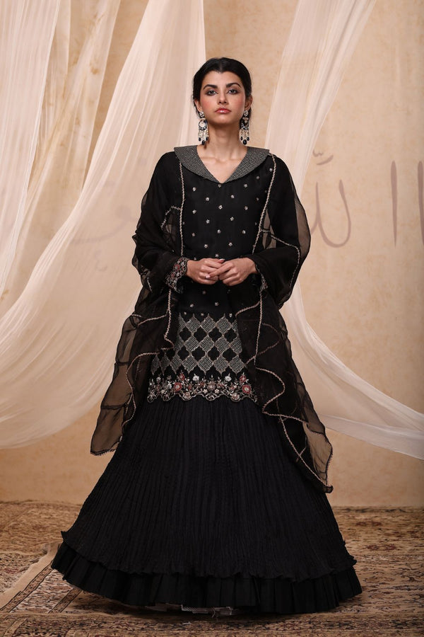 Black Embroidered Kurta Lehenga Set