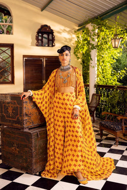 Yellow Printed  & Embroidered Pant set