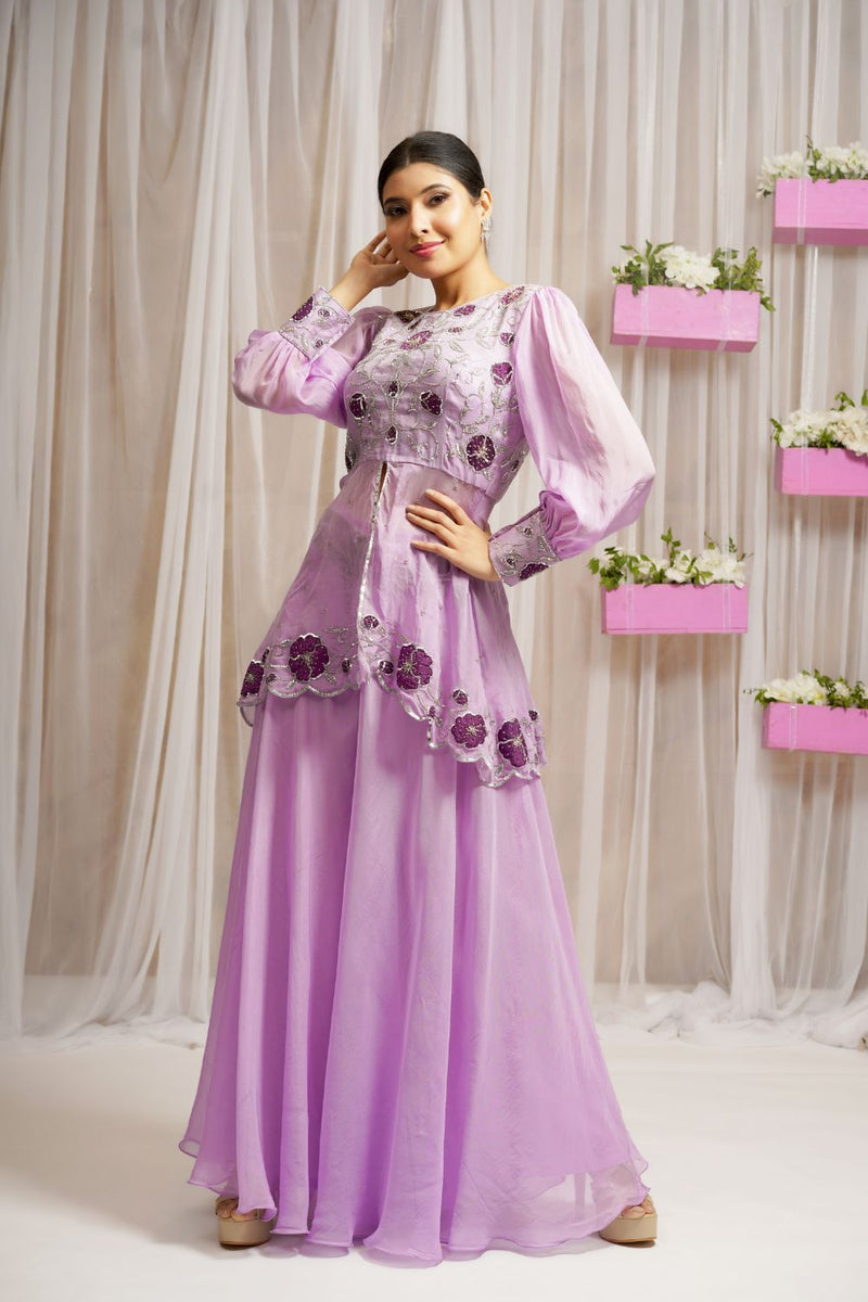 2 PIECE HANDEMBROIDERED PEPLUM TOP WITH SHARARA